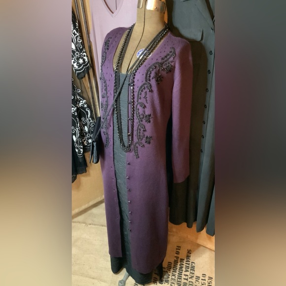 Vintage Carol Little Beaded Royal Purple Sweater Maxi Dress Duster Ladies size M - Picture 4 of 16